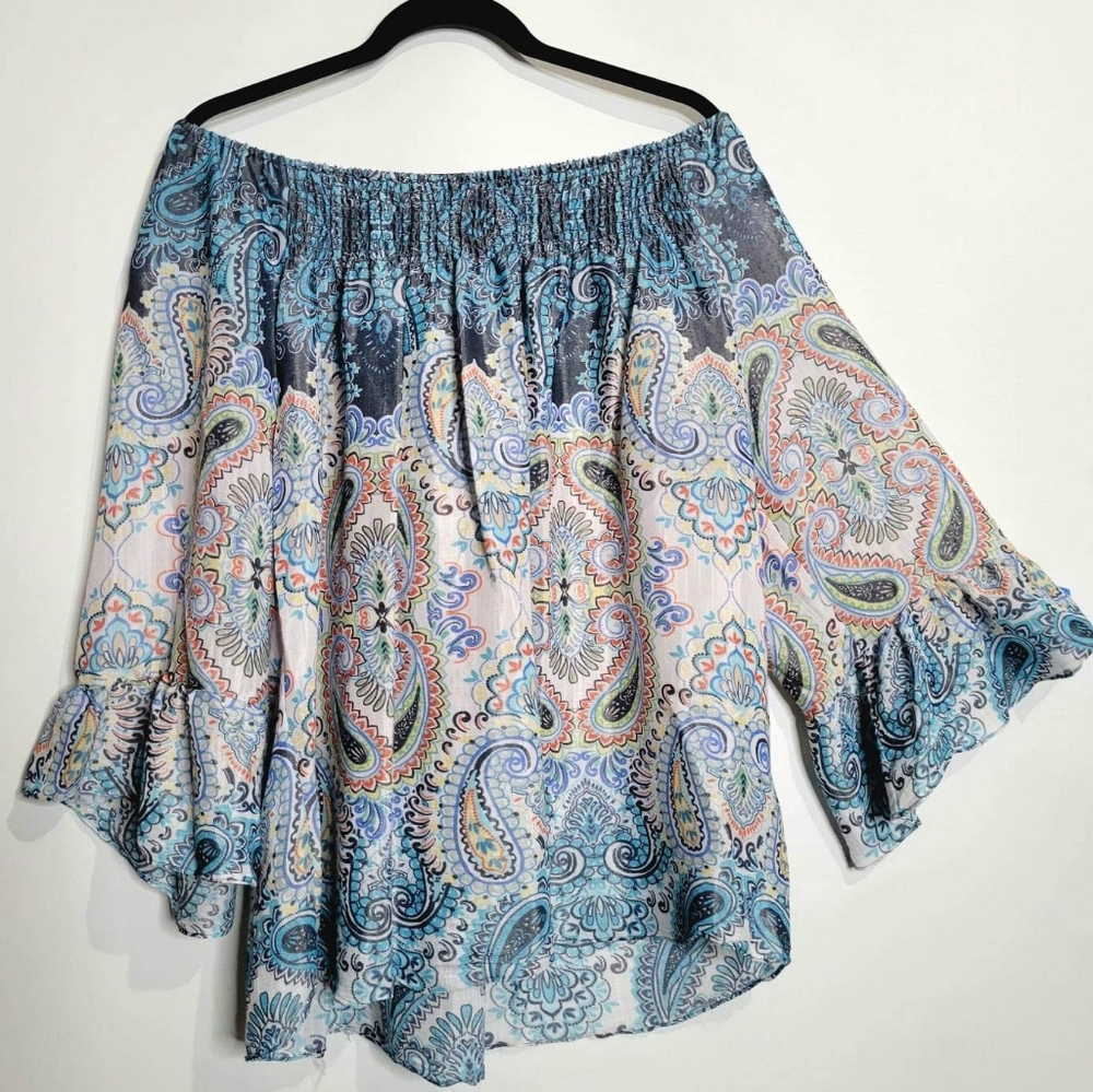 Gorgeous sheer flowy off the shoulder top